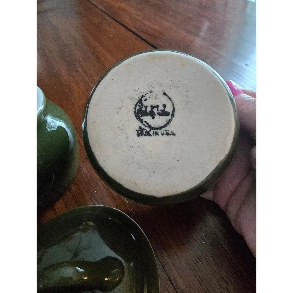 Hall China‎ Vintage Covered Sugar Bowl and Creamer Set Dark Green Made in USA